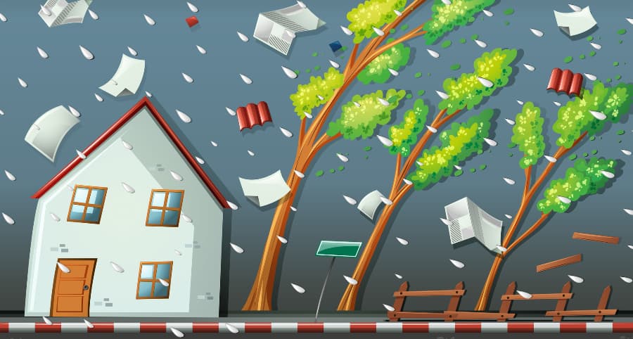 Graphic of a storm affecting a home and surrounding environment